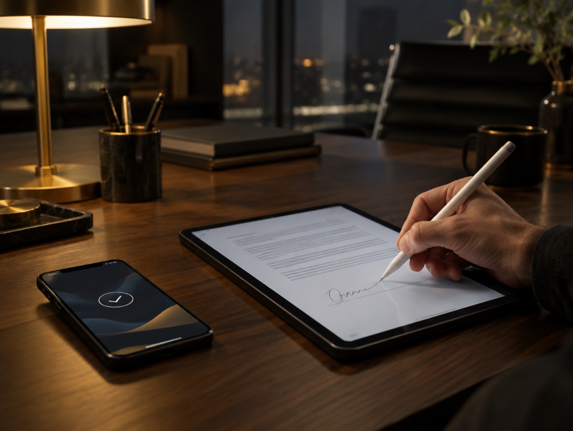 A document being signed on a tablet